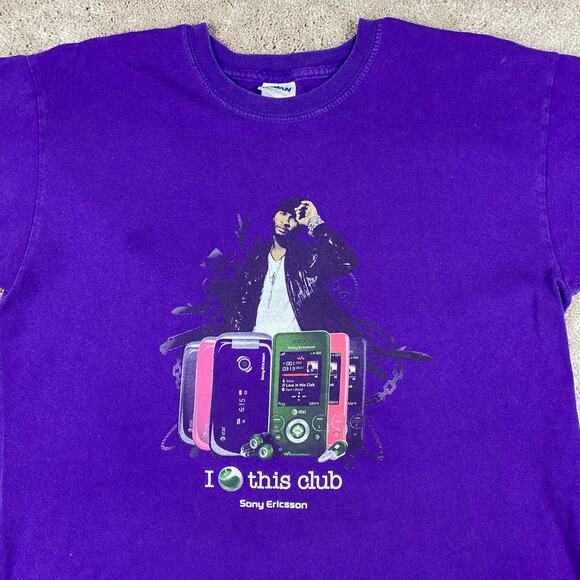 Usher In This Club Promo T-Shirt Purple Size L Sony Ericsson MP3 AT&T Phone VTG - Picture 2 of 6